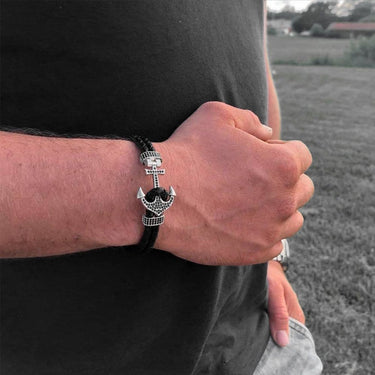 Man Bracelet - Man Leather Bracelet - White Gold Anchor Bracelet - Men's Bracelet Bracelet Brother & Sisters